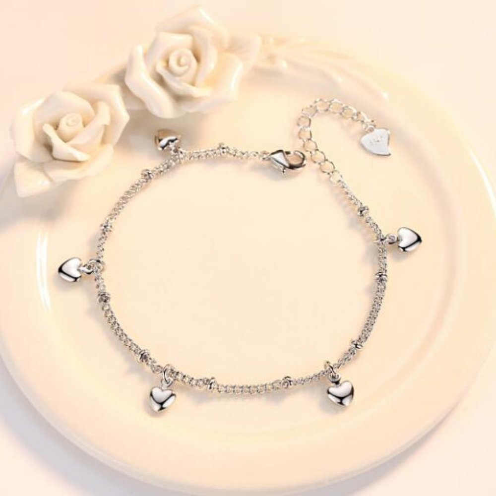 NEW 925 Sterling Silver Simple Heart Bracelet
